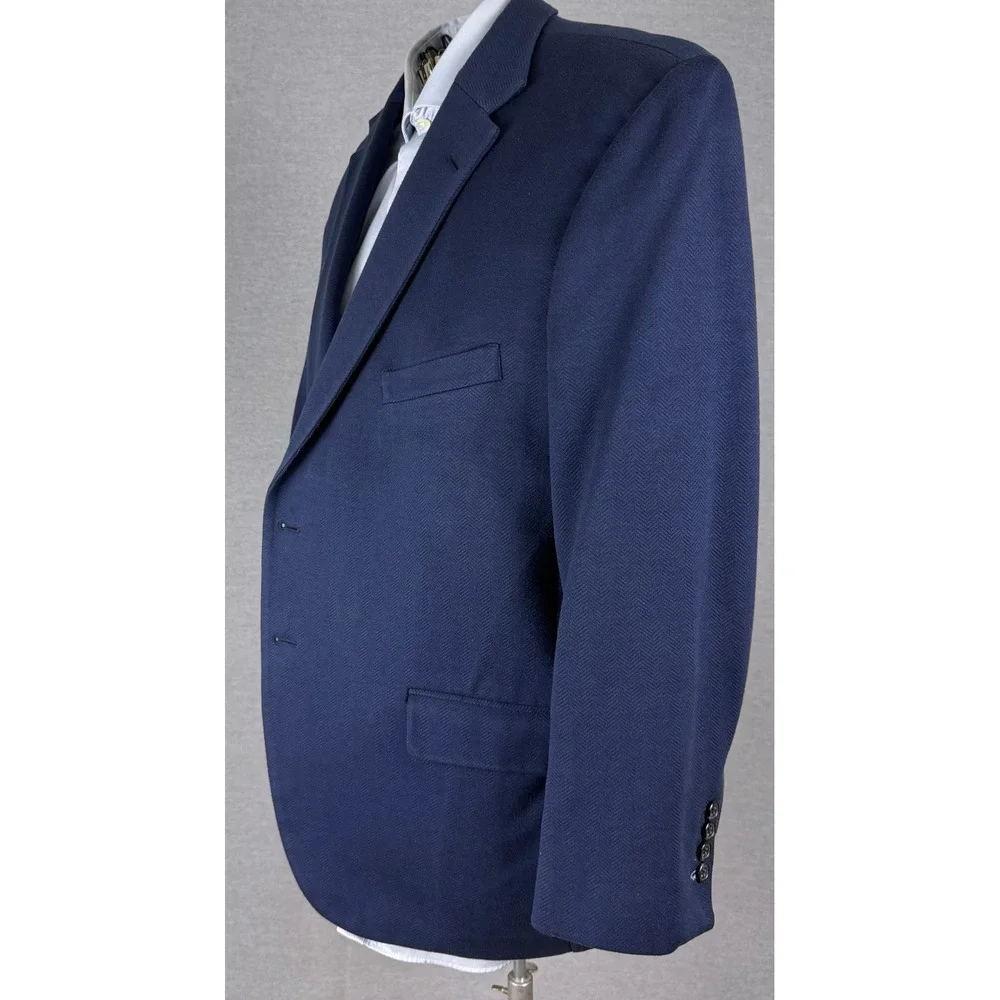Tom James RC Royal Classic Navy Blue Herringbone Blazer Sport Coat Mens 42 Large